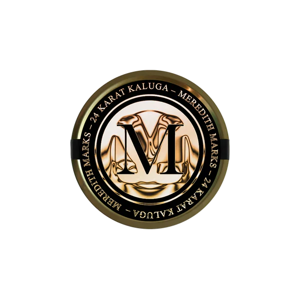 Premium 24 Karat Kaluga caviar tin by Meredith Marks, elegantly packaged for a luxurious gourmet dining experience.