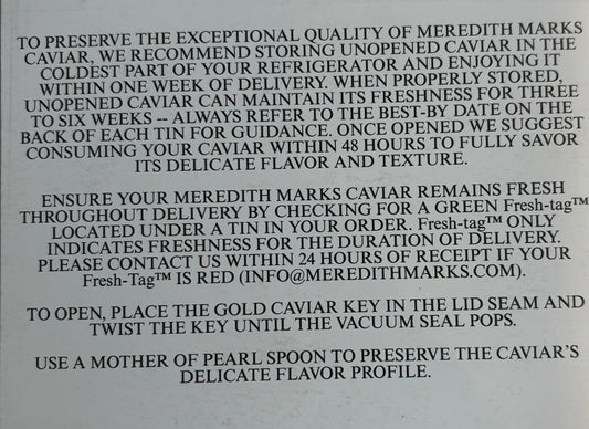 Meredith Marks Caviar Order Info Card