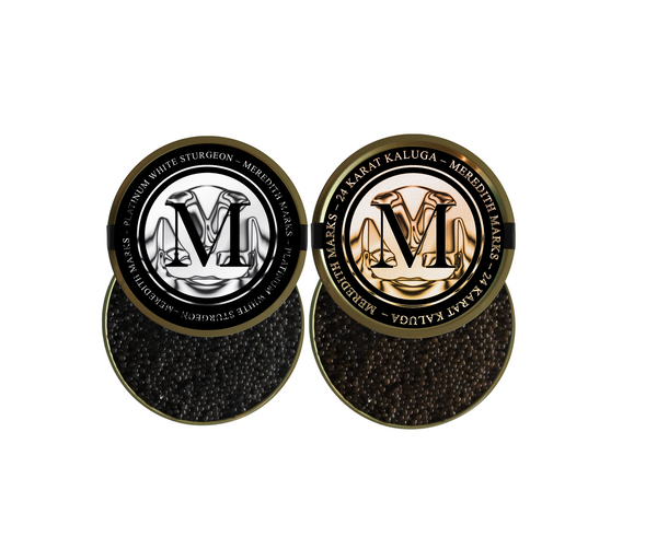 Elegant duo of Sevruga and Kaluga caviar curated for champagne pairings.